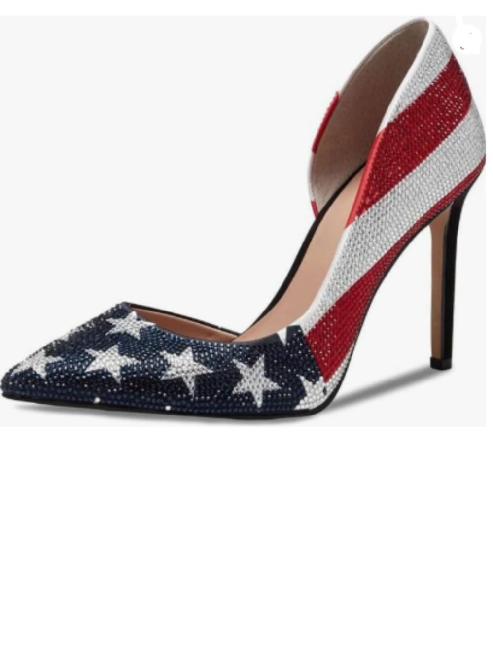 Maiyang National Flag Studded Rhinestones Pointed Toe D'Orsay Pumps Slip on Shoe